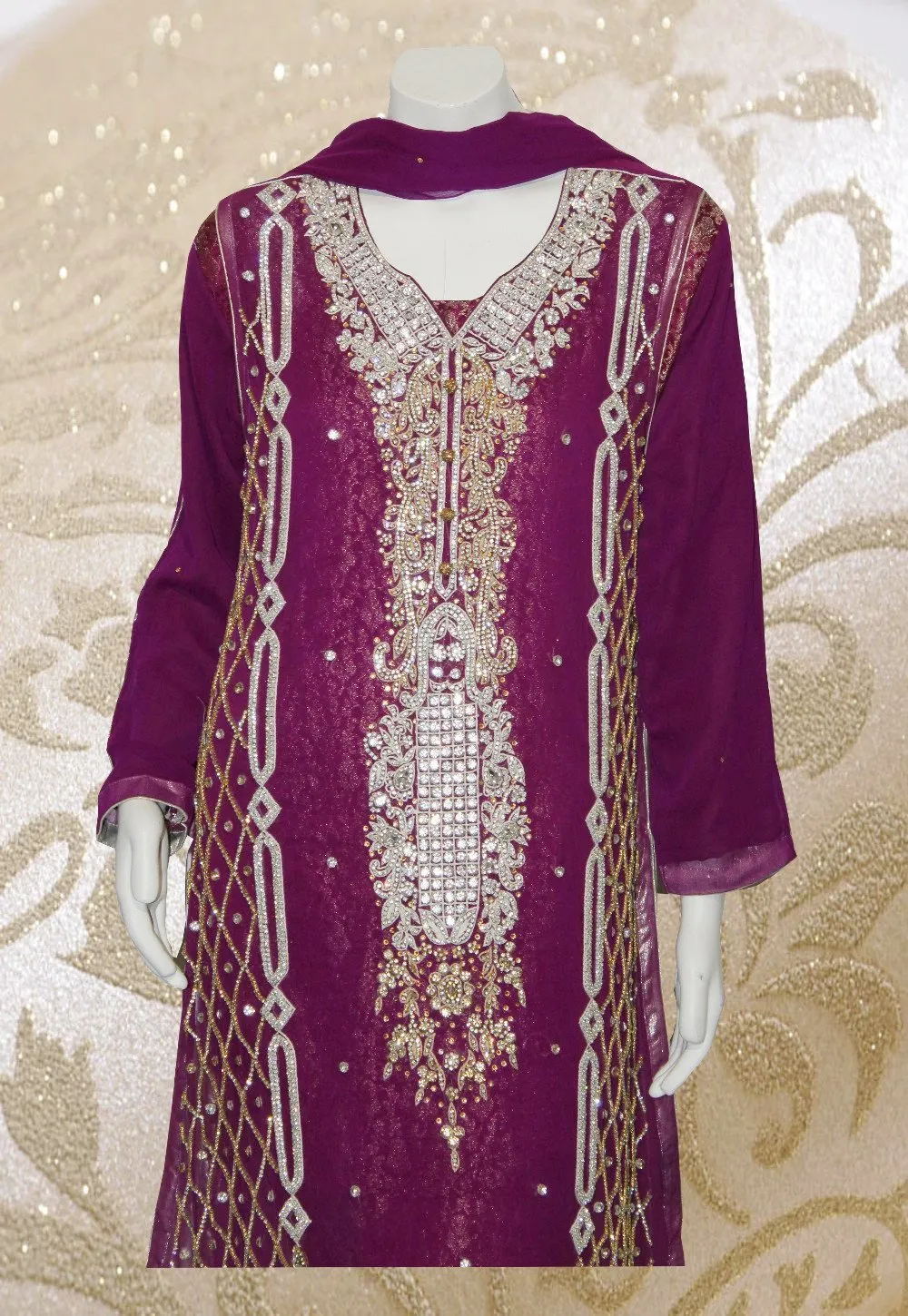 E30  Pakistani Indian Heavy Party Wear Luxury  Chiffon Dress In Purple 4 PC