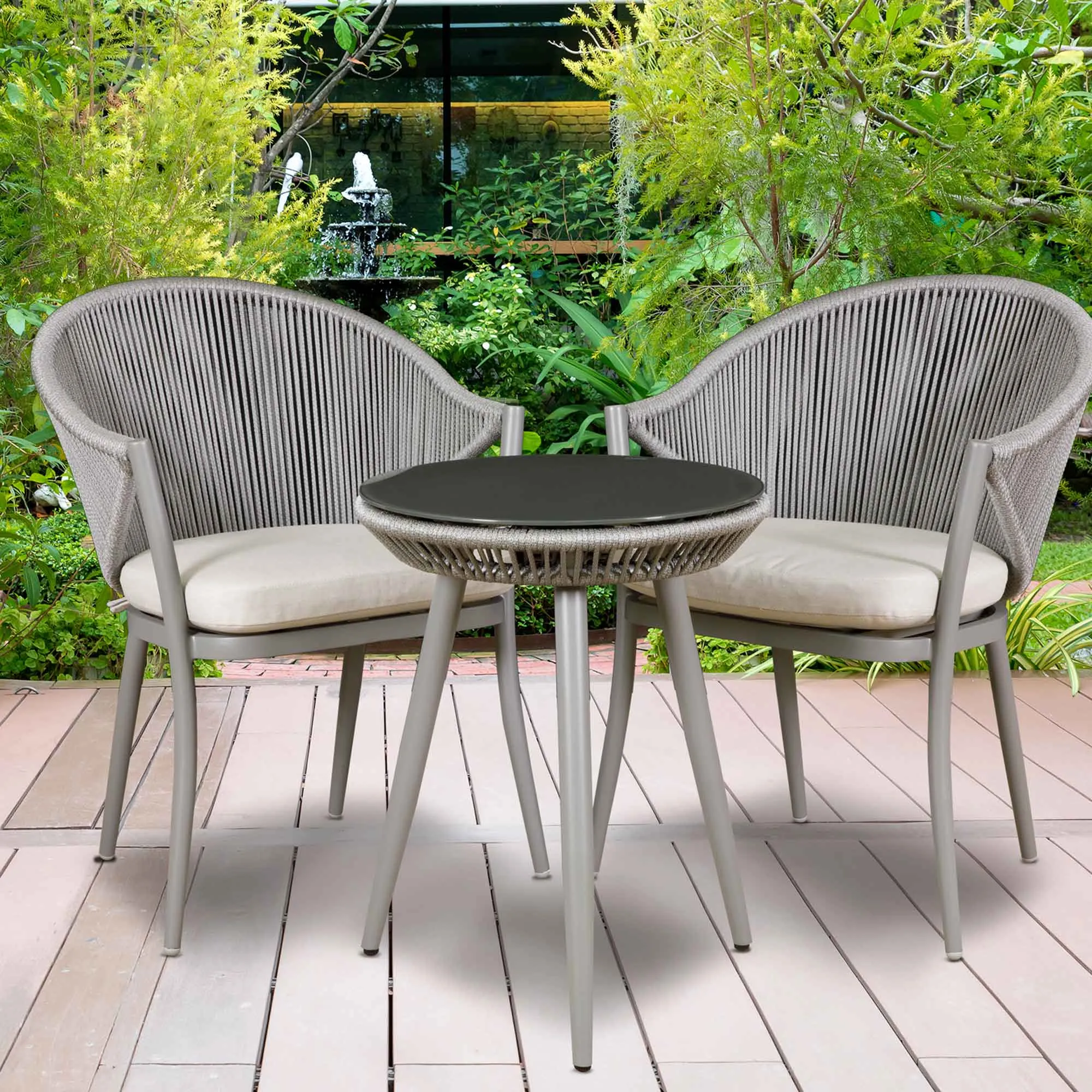 Echo 3 Piece Aluminium Balcony Set with Tempered Glass Top, Grey - DG58