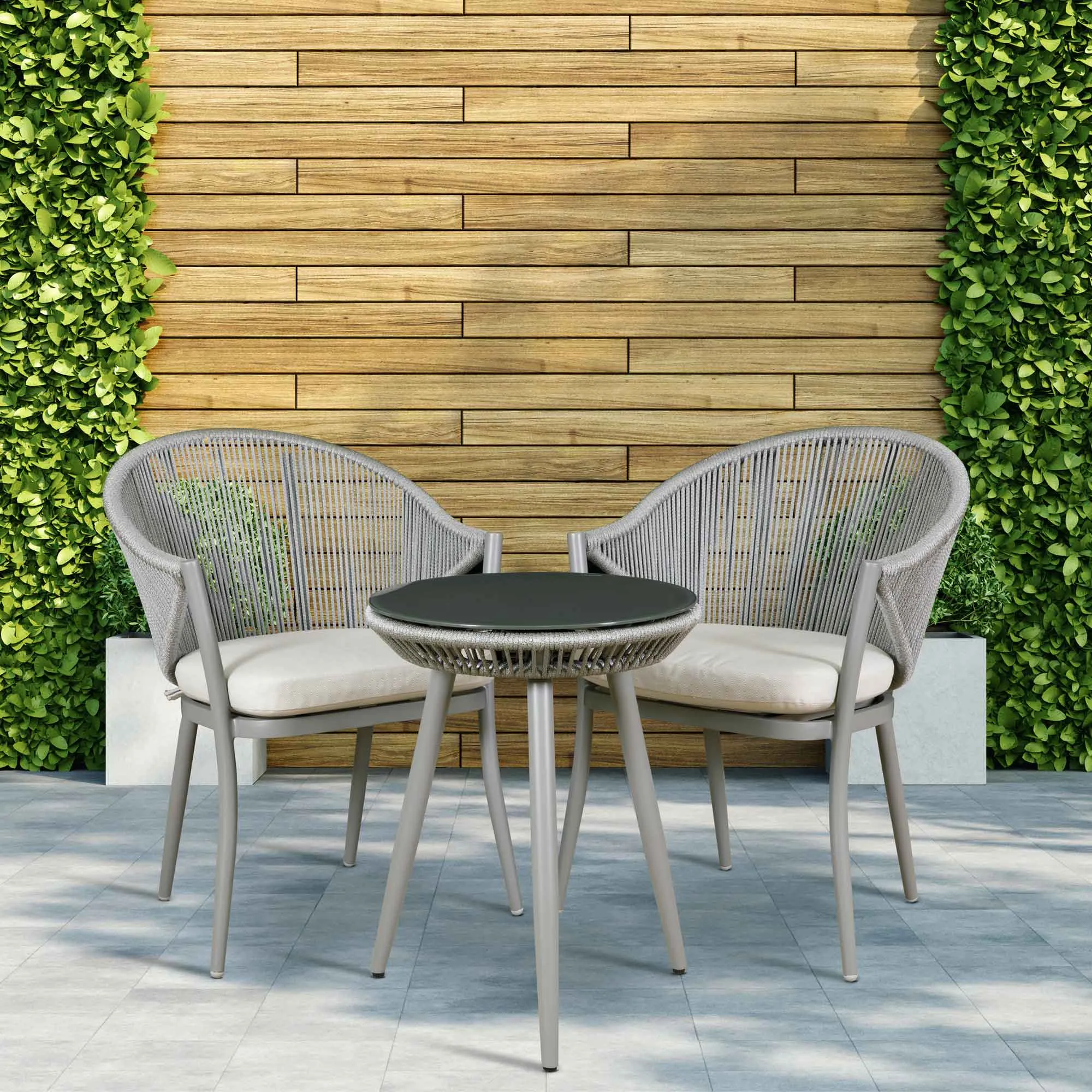 Echo 3 Piece Aluminium Balcony Set with Tempered Glass Top, Grey - DG58