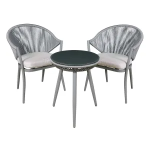 Echo 3 Piece Aluminium Balcony Set with Tempered Glass Top, Grey - DG58