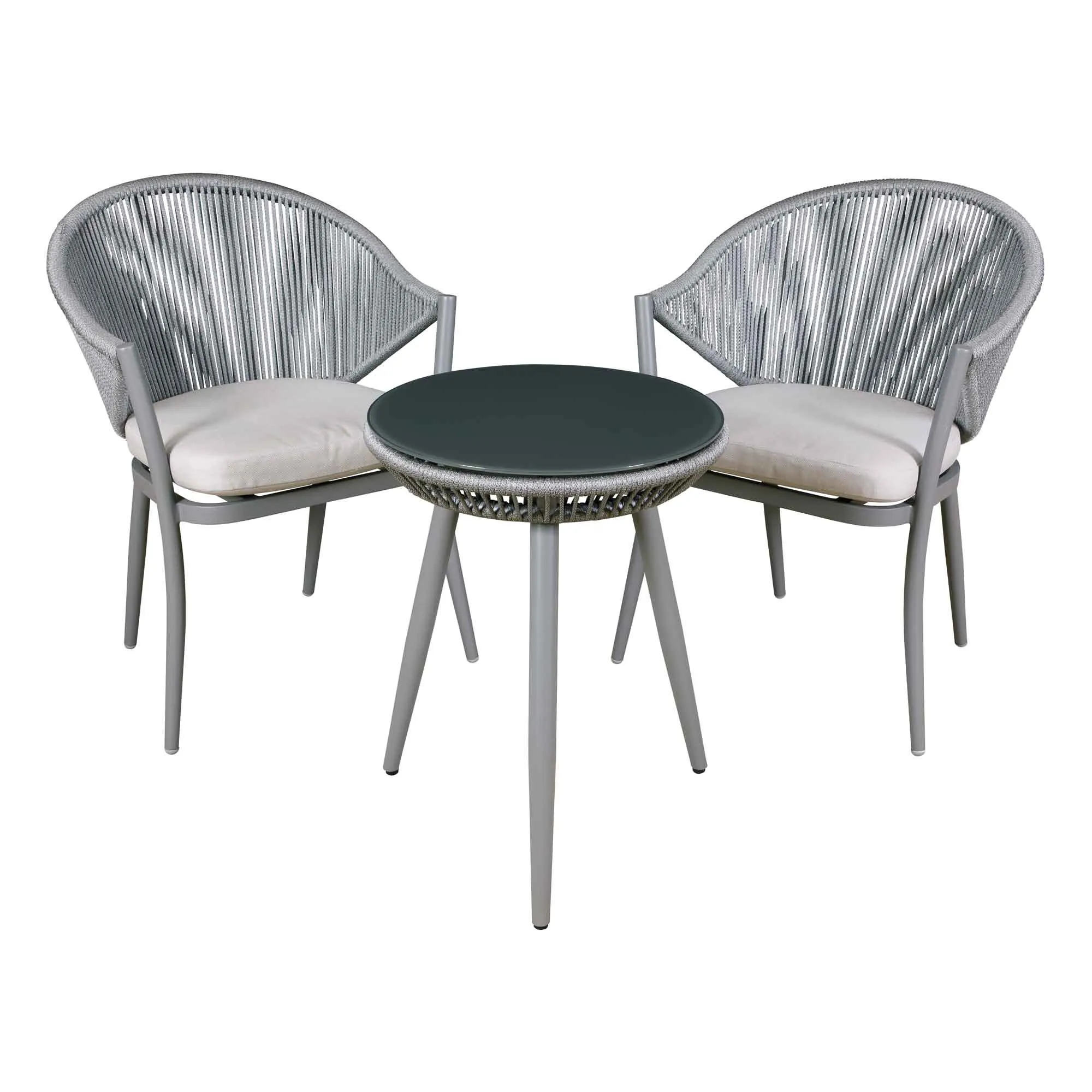 Echo 3 Piece Aluminium Balcony Set with Tempered Glass Top, Grey - DG58