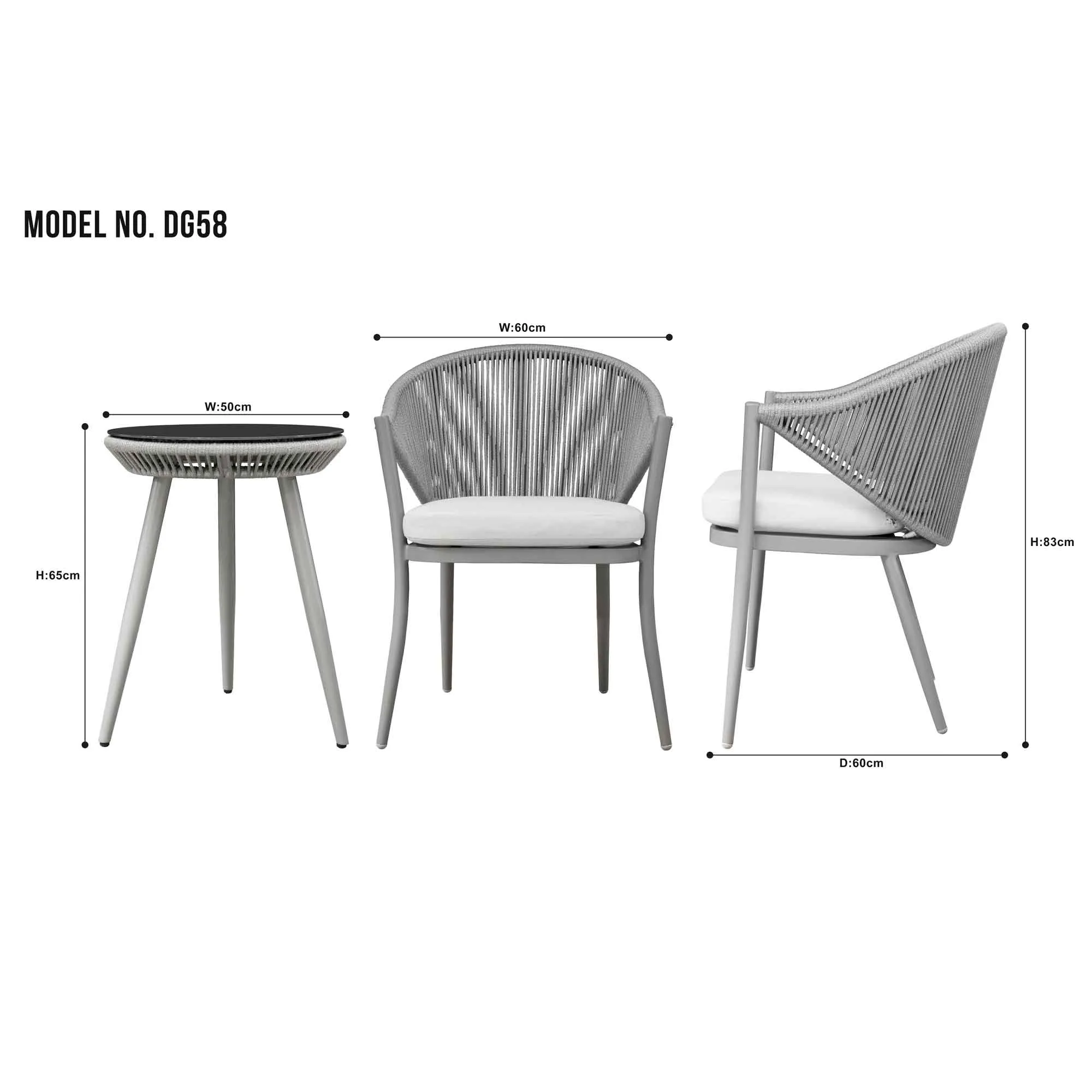 Echo 3 Piece Aluminium Balcony Set with Tempered Glass Top, Grey - DG58