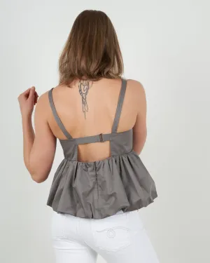eco poplin strappy balloon peplum top - mink grey