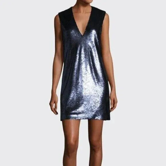 Elizabeth &amp; James Dress Womens 0 NEW Wesley Flip Sequin V-Neck Shift Blue Black