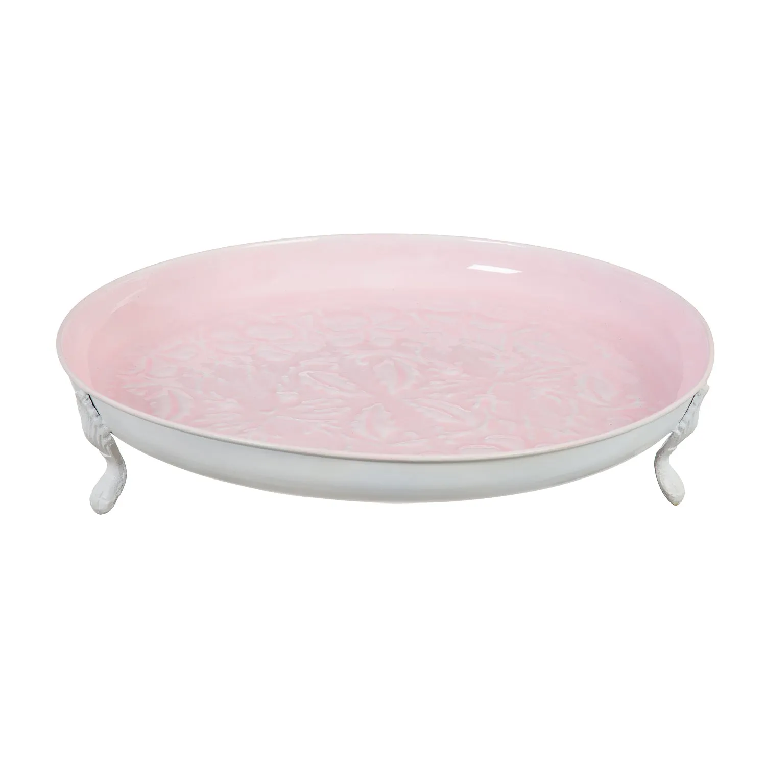 Embossed Enamel Metal Table Top Bird Bath, Pink,2gb1194