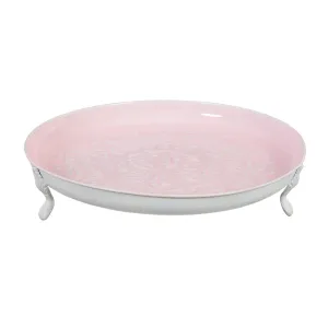 Embossed Enamel Metal Table Top Bird Bath, Pink,2gb1194