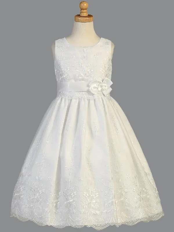 Embroidered Organza First Communion Dress with Ribbon - SP110