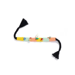 Embroidered Woven Bracelet - Yellow, Green   Salmon