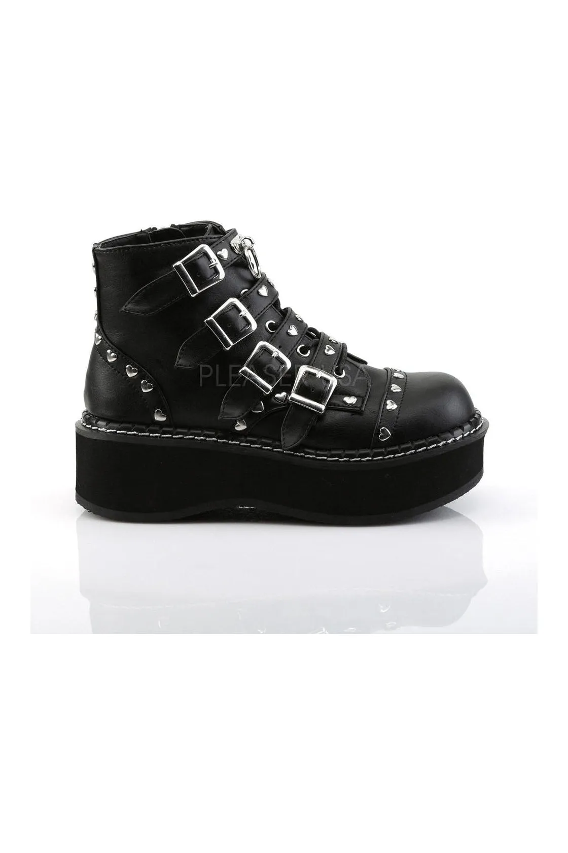 EMILY-315 Demonia Ankle Boot | Black Faux Leather