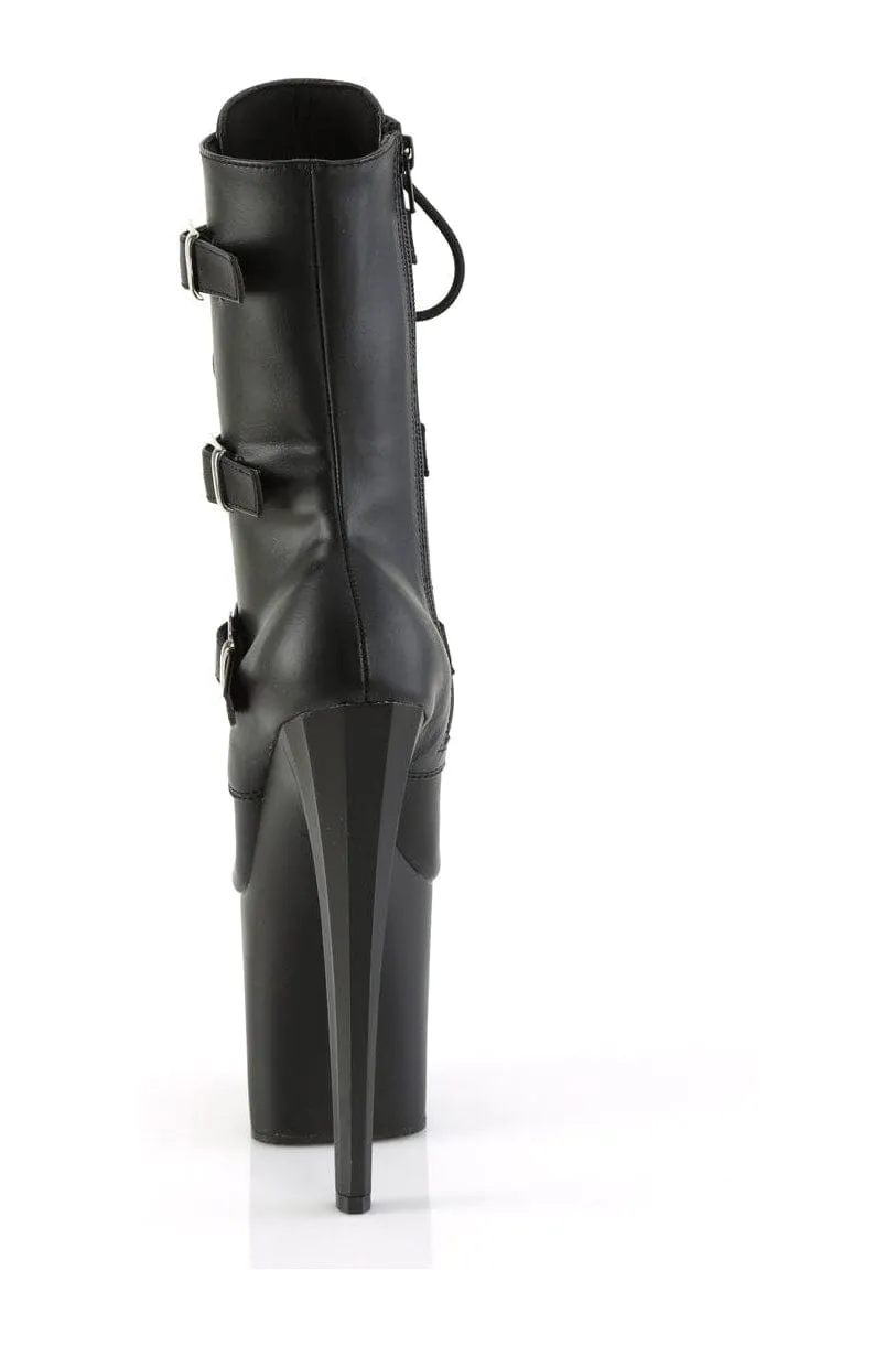 ENCHANT-1043 Black Faux Leather Ankle Boot