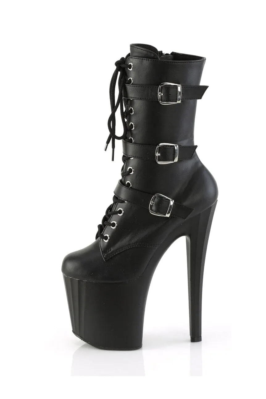 ENCHANT-1043 Black Faux Leather Ankle Boot