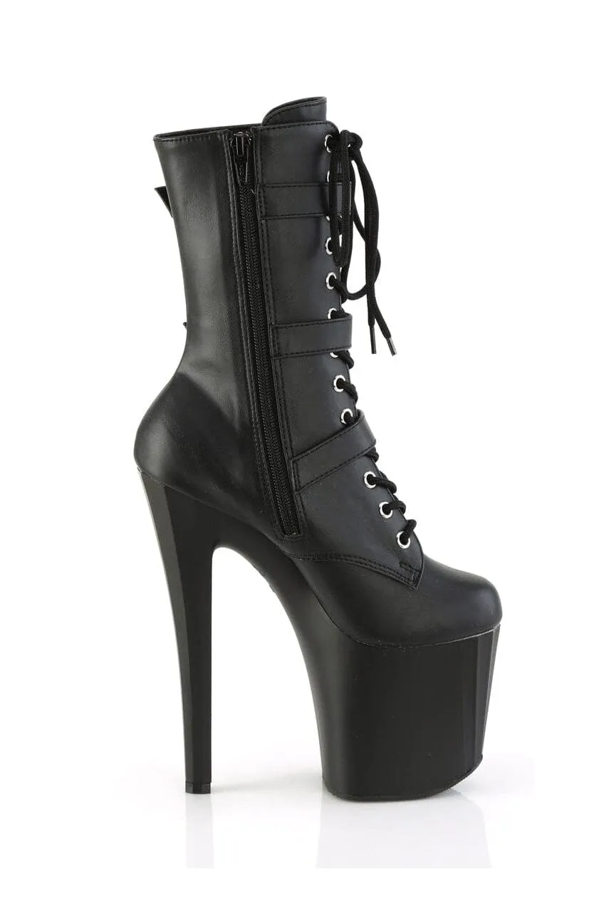 ENCHANT-1043 Black Faux Leather Ankle Boot