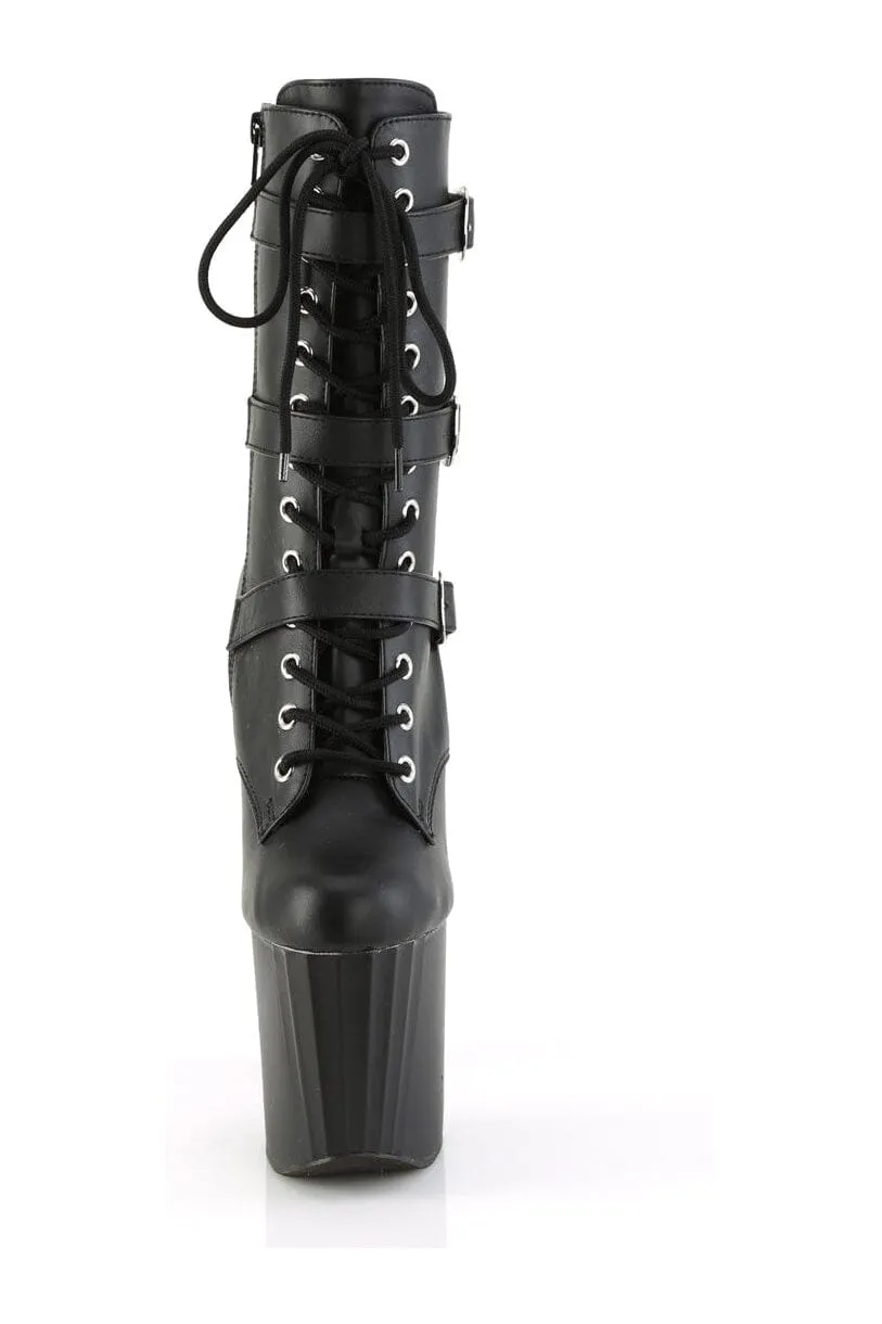 ENCHANT-1043 Black Faux Leather Ankle Boot