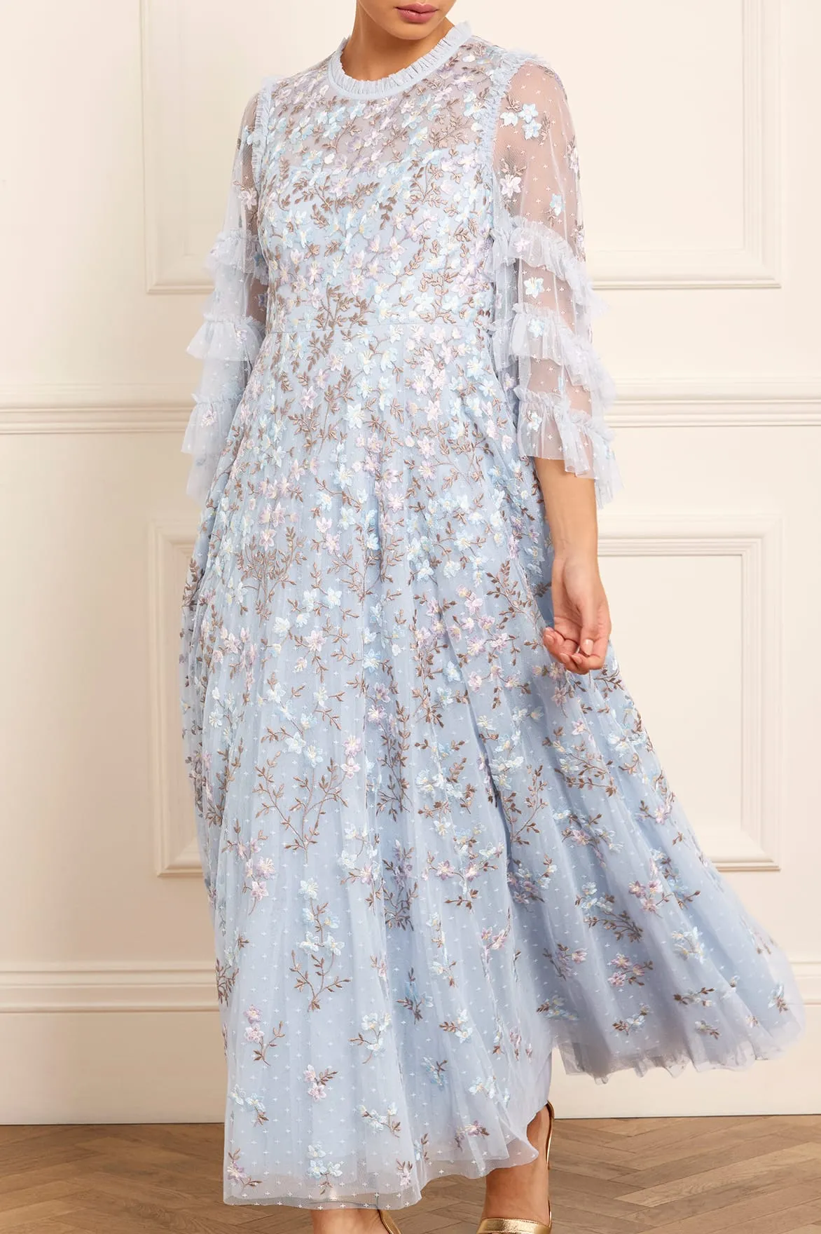 Everett Bloom Round Neck Ankle Gown