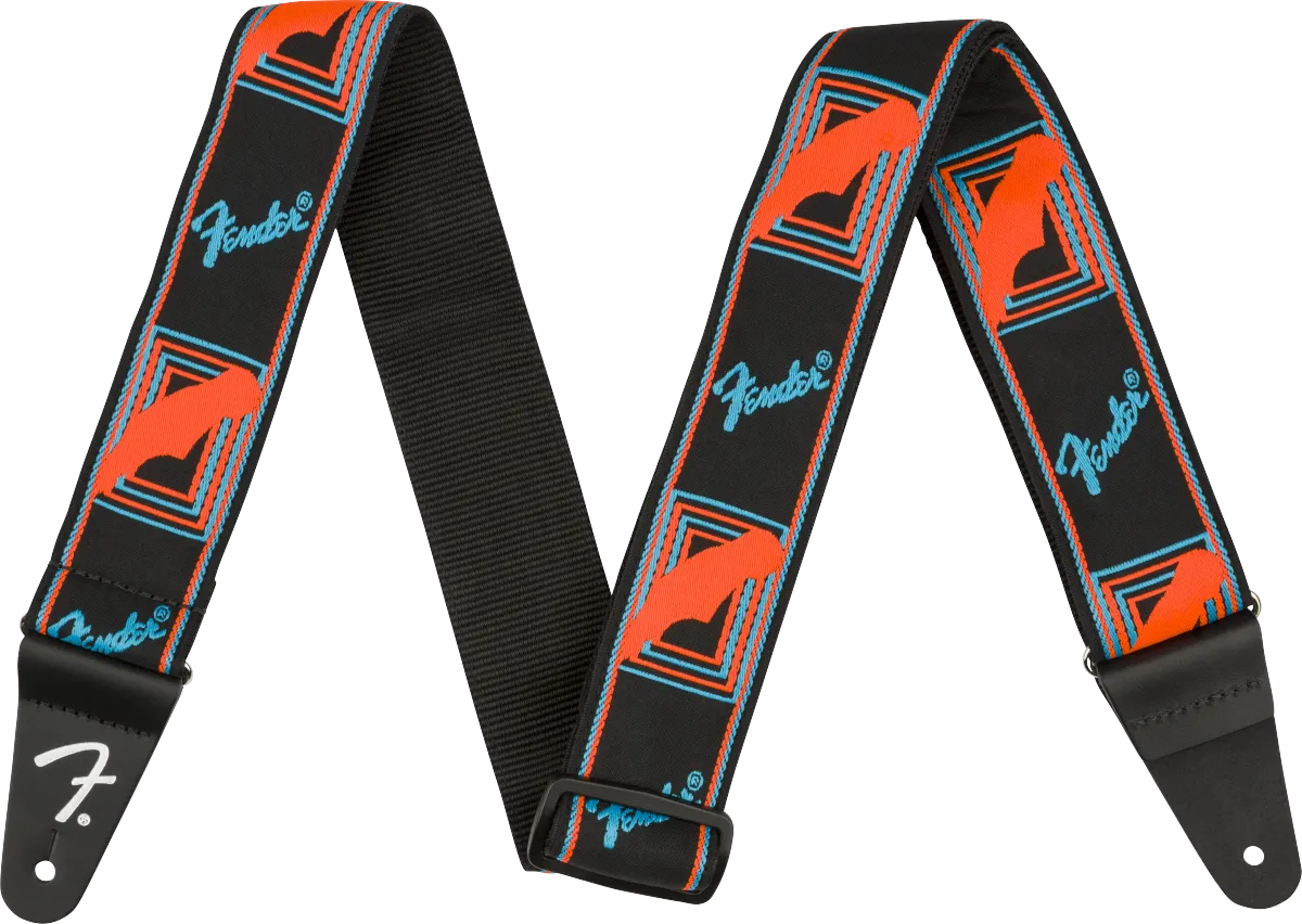 Fender Neon Monogrammed Strap, Blue and Orange, 2"