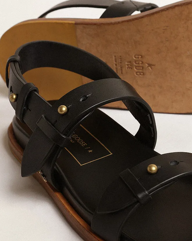 flat sandal leather - black