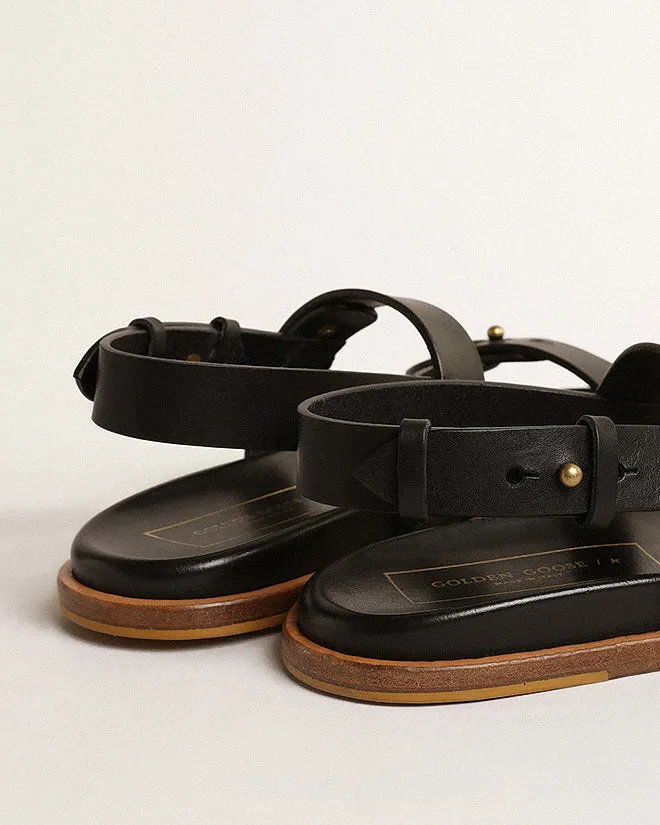 flat sandal leather - black