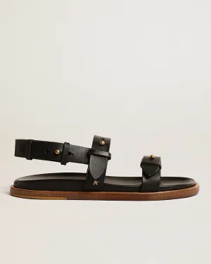 flat sandal leather - black