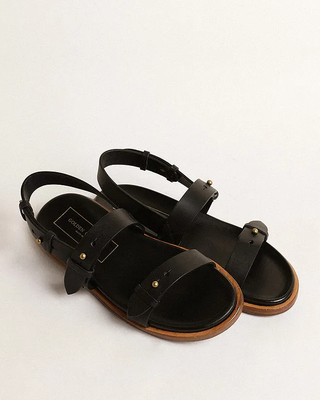flat sandal leather - black