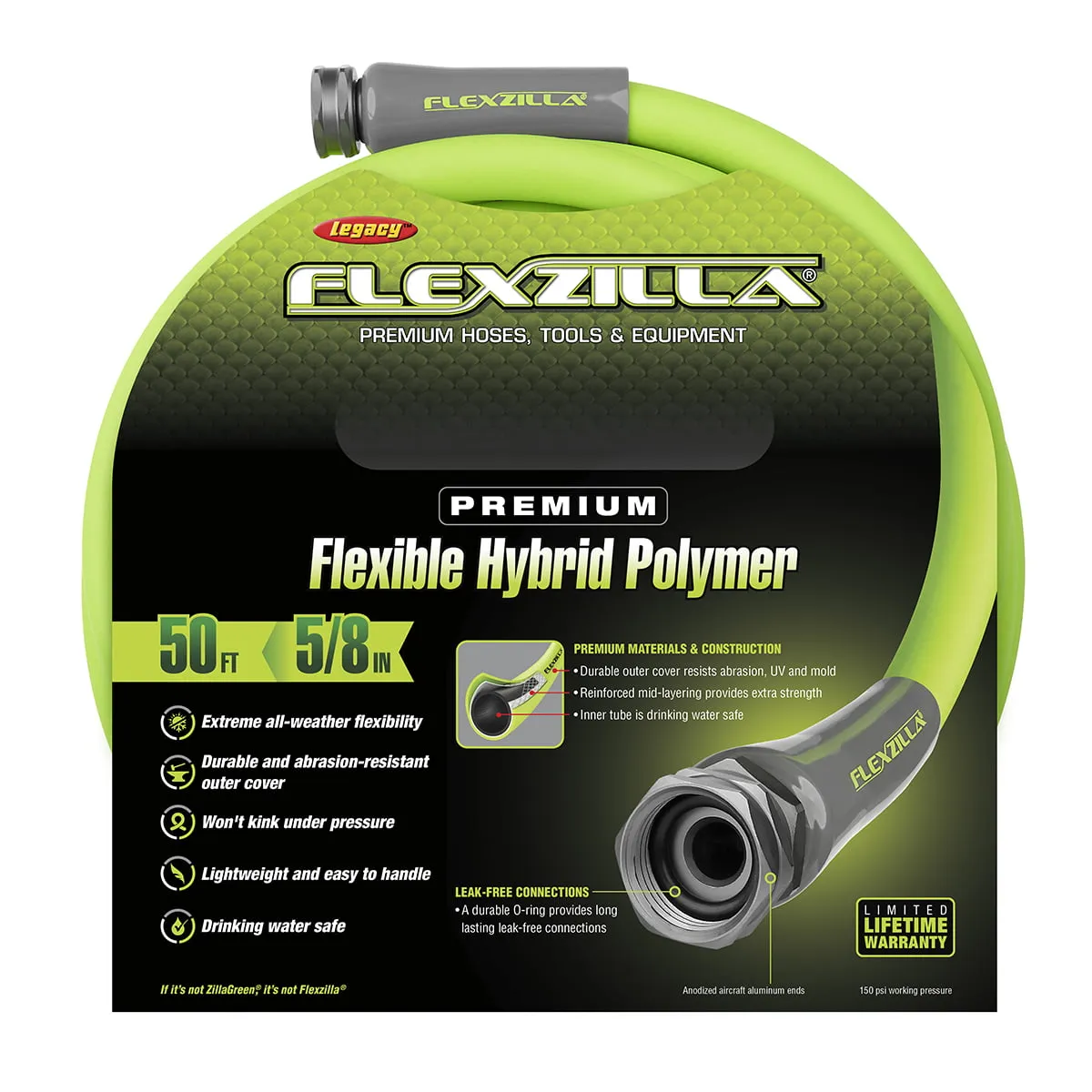 Flexzilla Garden Hose, 5/8" x 50' Flexible Hybrid Polymer Drinking Water Safe