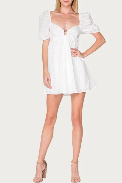 FLORAL-EMBROIDERED BRODERIE ANGLAISE MINI DRESS