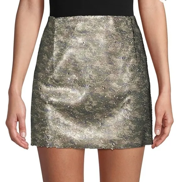 Free People skinny sequin camo mini skirt sz12