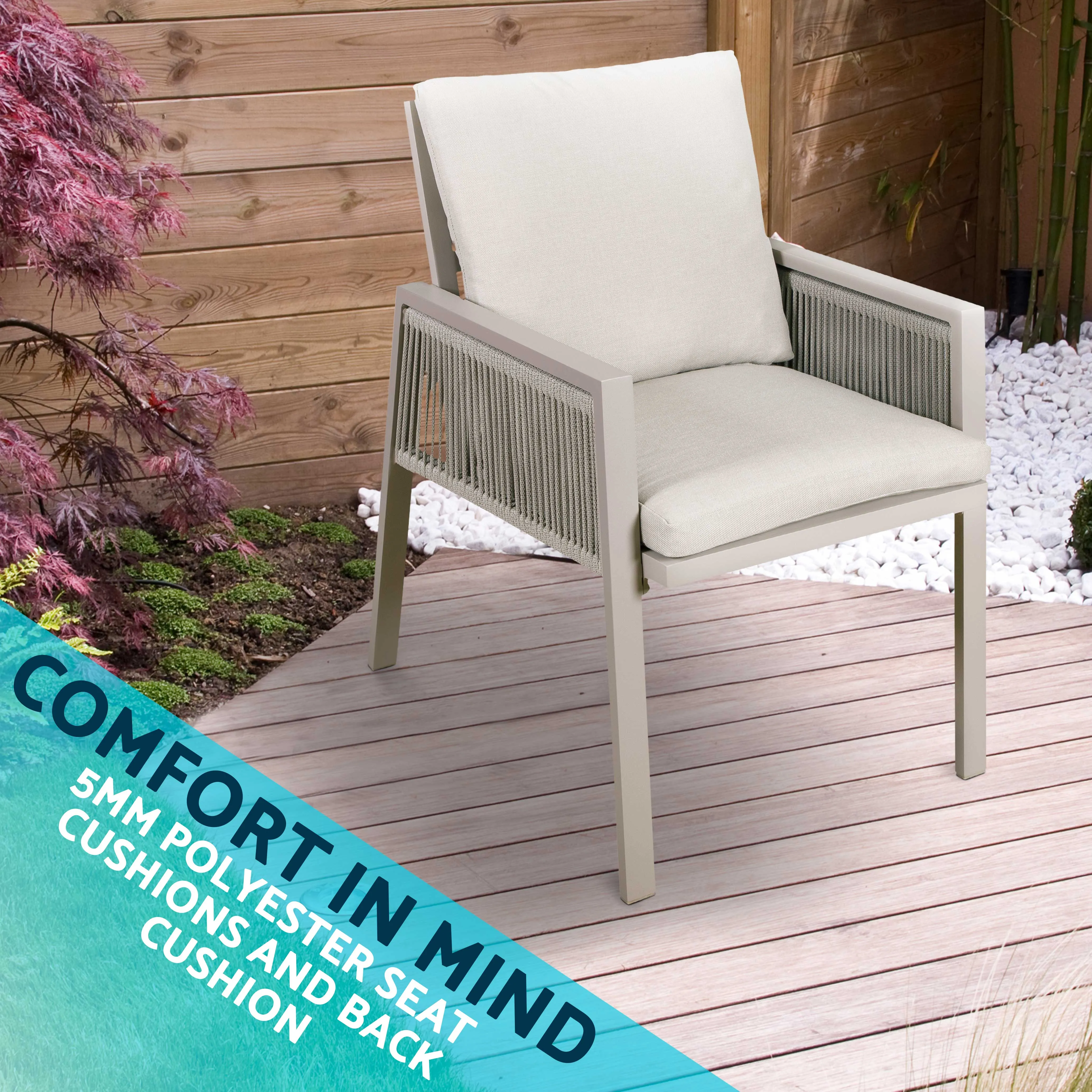 Fusion Garden/Patio Aluminium Dining Chair with Armrests, Set of 4, Light Grey - DG50