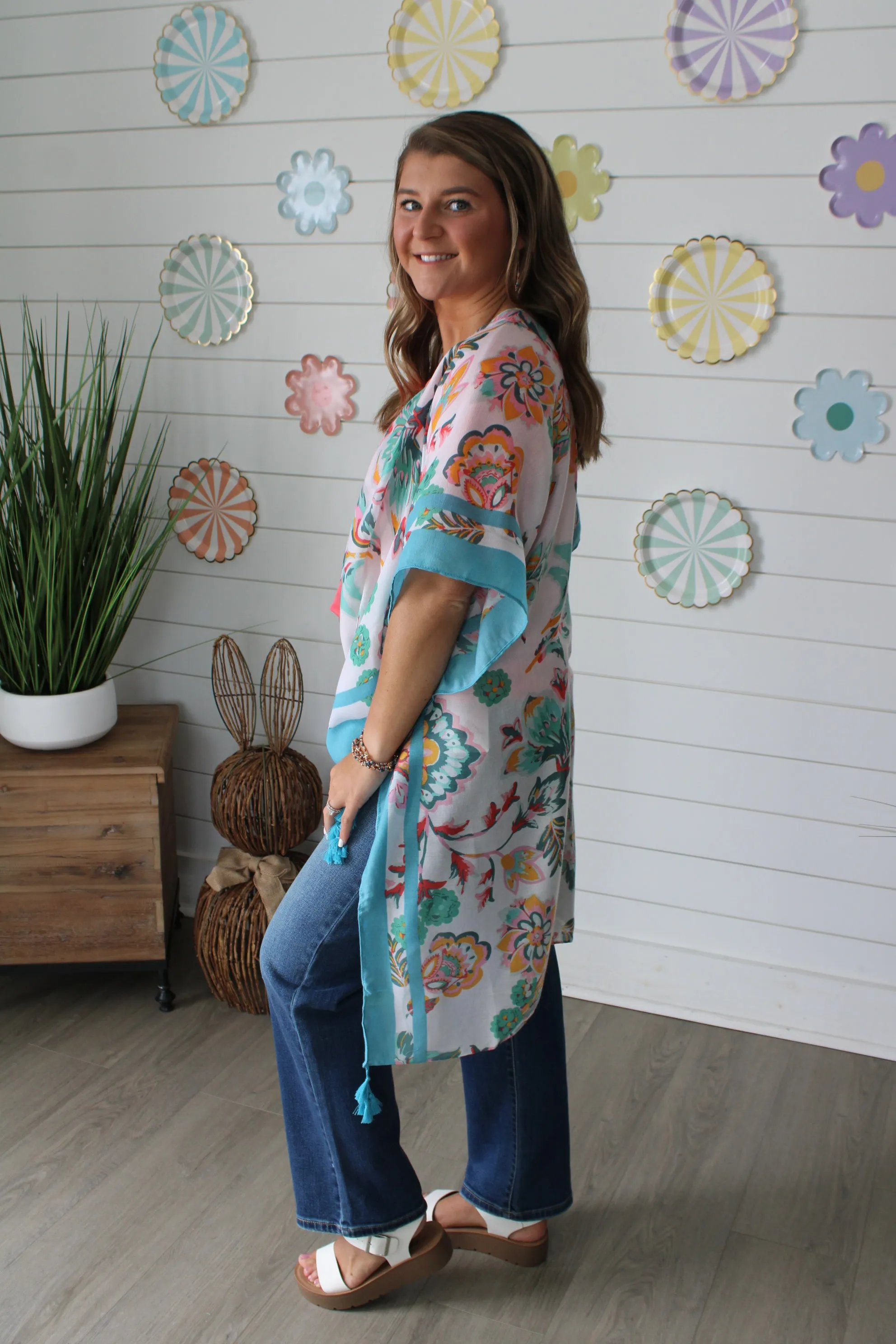 Garden Treasures Kimono • Teal Floral