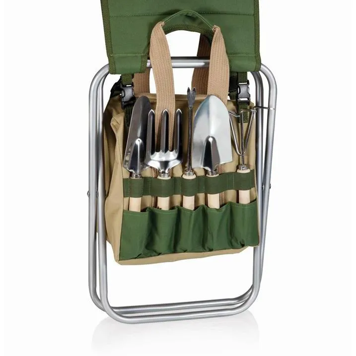 Gardener Folding Seat with Tools - Olive Green