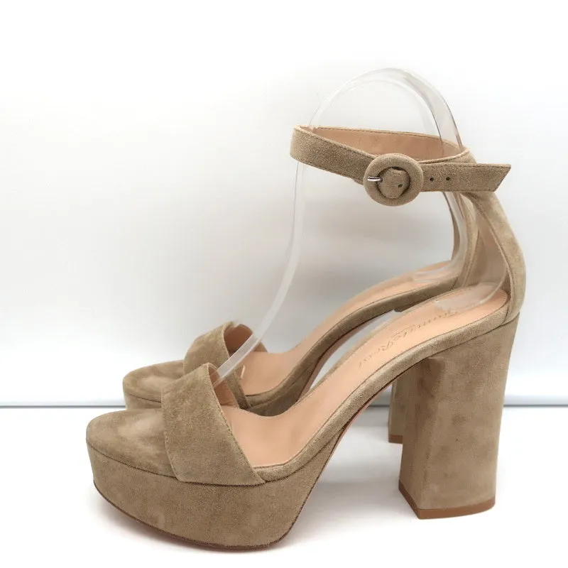 Gianvito Rossi Platform Sandals Bisque Suede Size 36 Ankle Strap Heels
