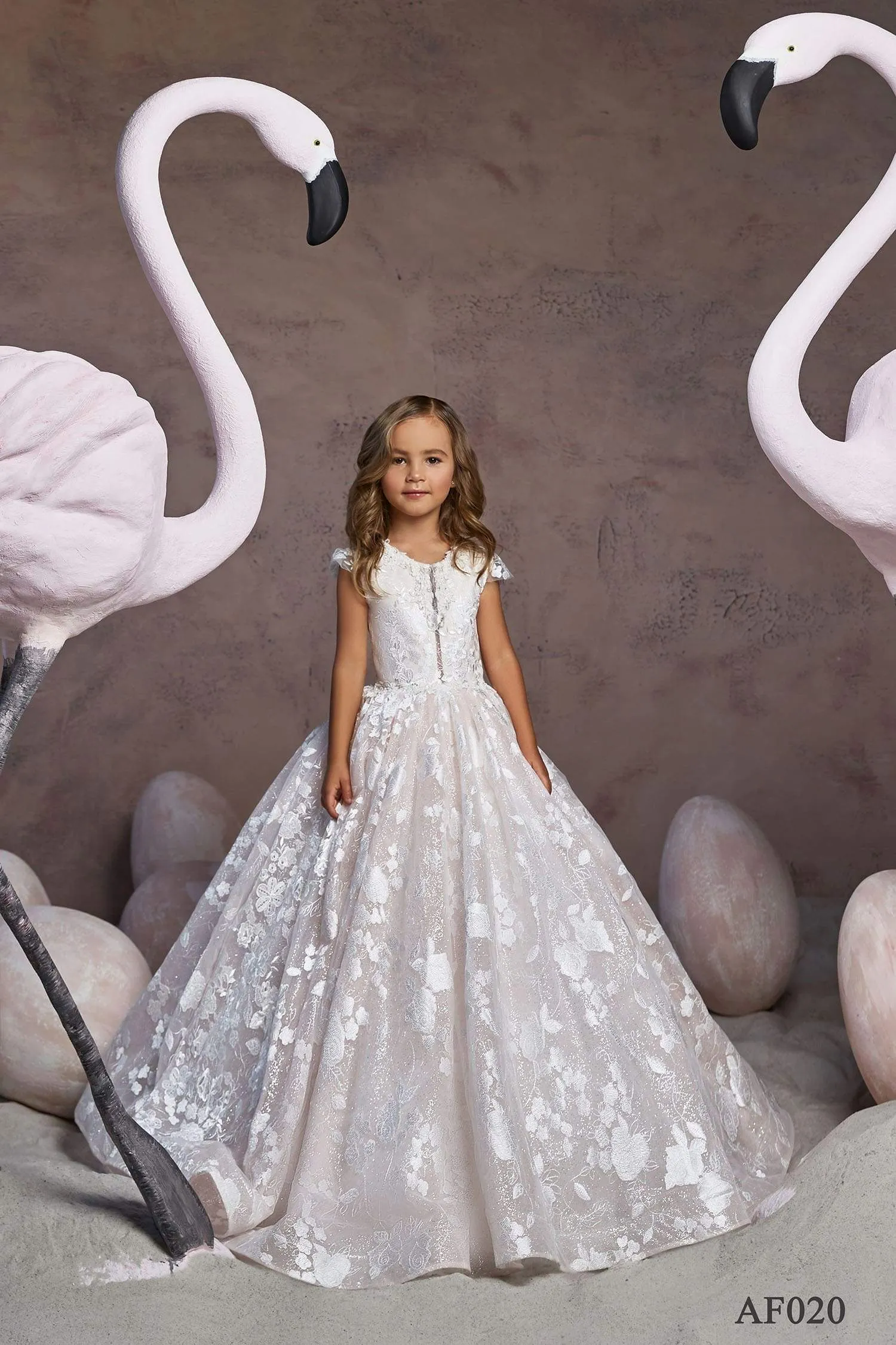 Girls Floral Lace Ballgown Dress