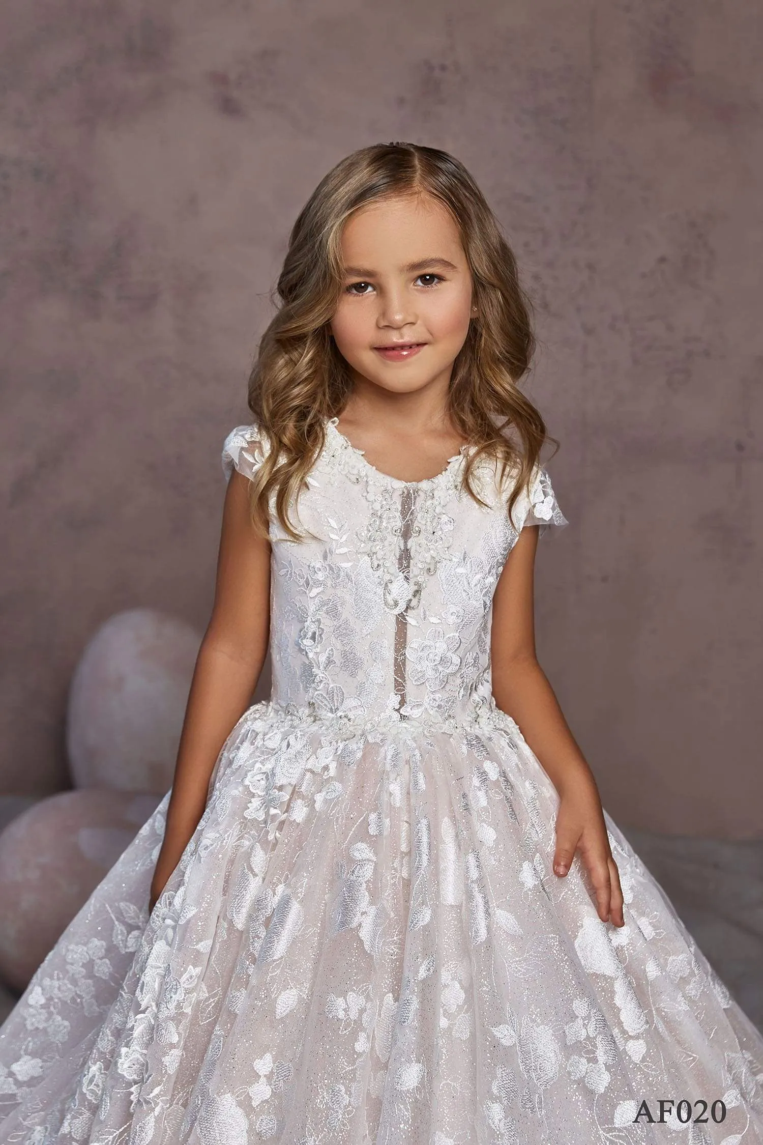 Girls Floral Lace Ballgown Dress