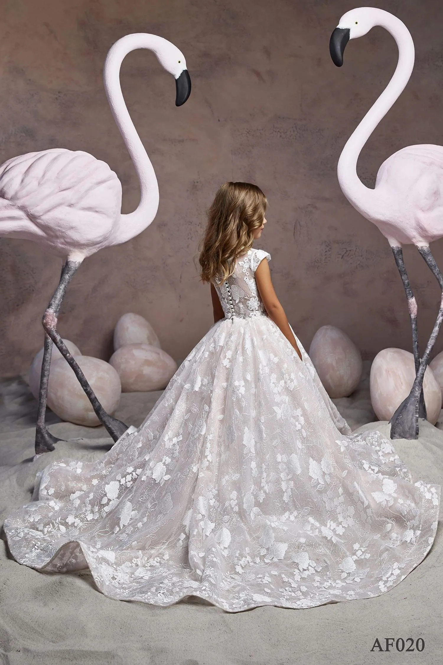 Girls Floral Lace Ballgown Dress