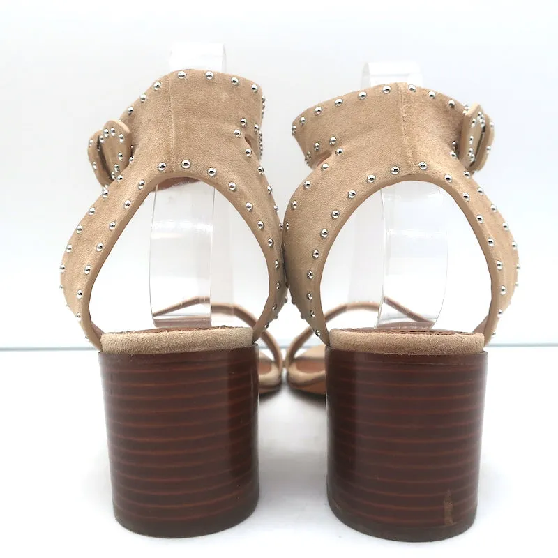 Givenchy Studded Ankle Strap Sandals Beige Suede Size 38.5 Open Toe Heels