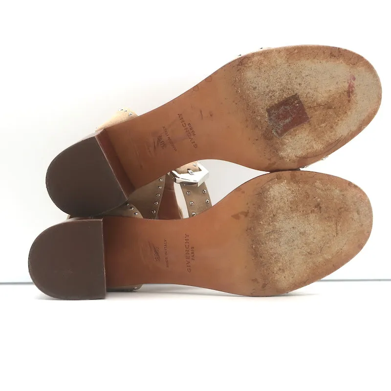 Givenchy Studded Ankle Strap Sandals Beige Suede Size 38.5 Open Toe Heels