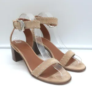 Givenchy Studded Ankle Strap Sandals Beige Suede Size 38.5 Open Toe Heels
