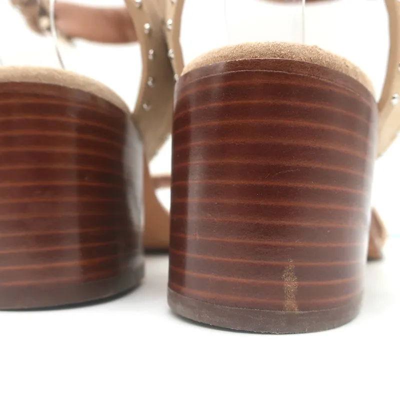 Givenchy Studded Ankle Strap Sandals Beige Suede Size 38.5 Open Toe Heels