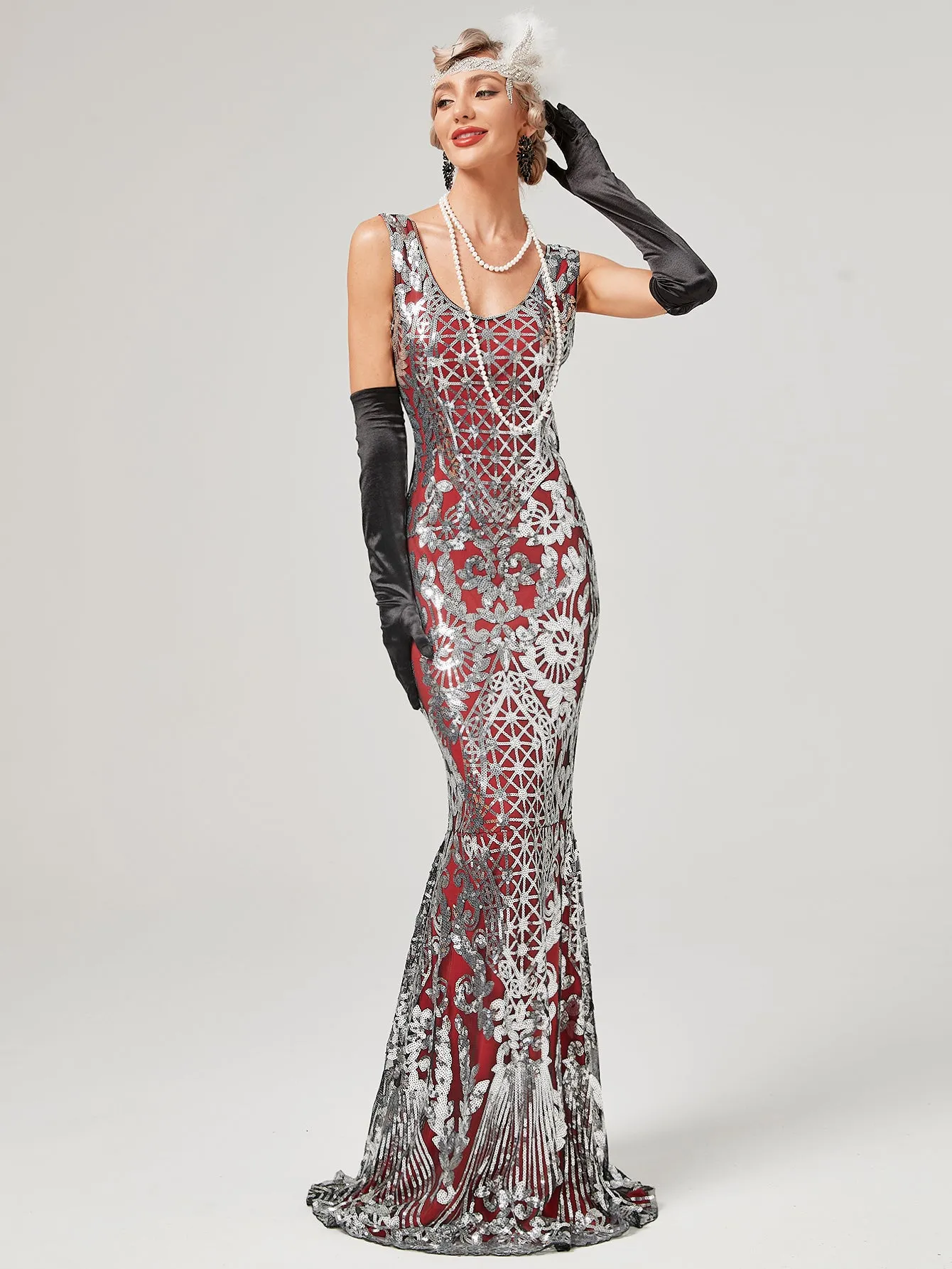 Gold 1920S Sequined Fringe Flapper Maxi Dress
