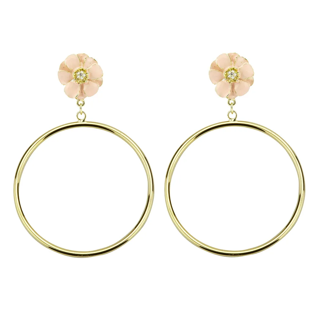 Goldtone Pink Les Roses Hoop Earrings