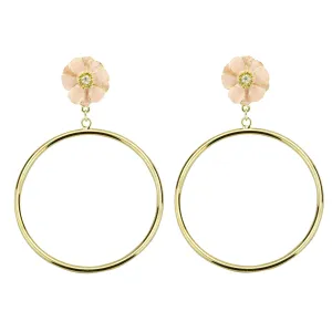 Goldtone Pink Les Roses Hoop Earrings