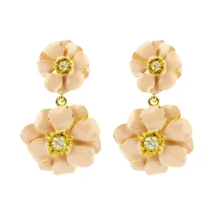 Goldtone Pink Les Roses Large Double Drop Earrings