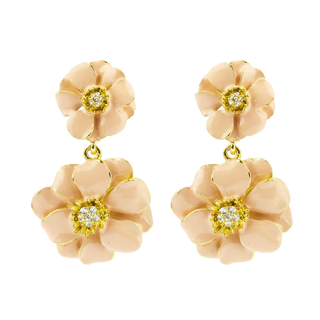 Goldtone Pink Les Roses Large Double Drop Earrings