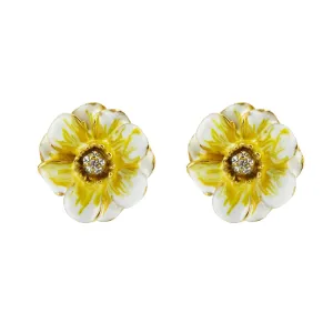 Goldtone White/Yellow Les Roses Pierced Earrings