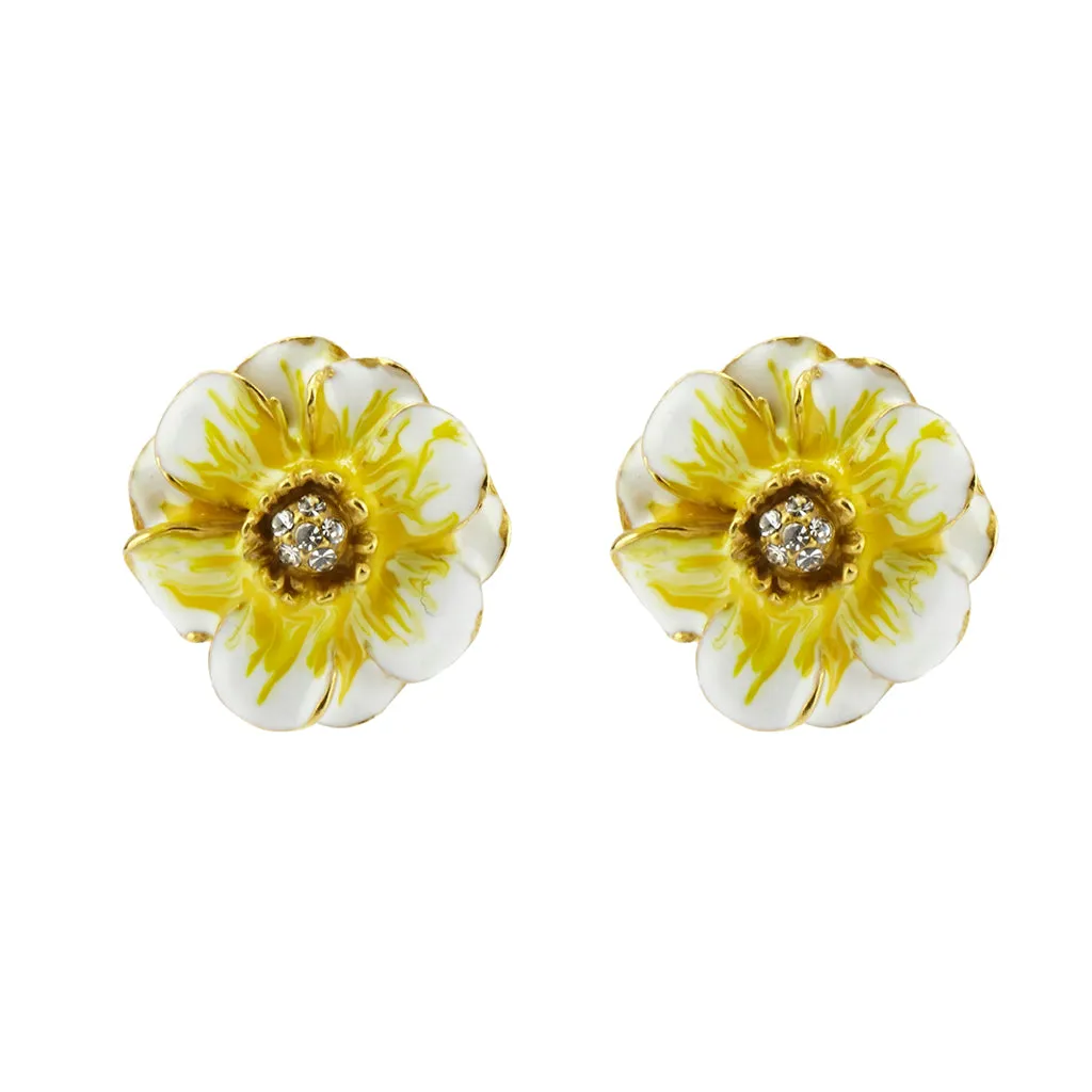 Goldtone White/Yellow Les Roses Pierced Earrings