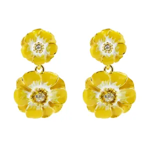 Goldtone Yellow/White Les Roses Double Drop Earrings