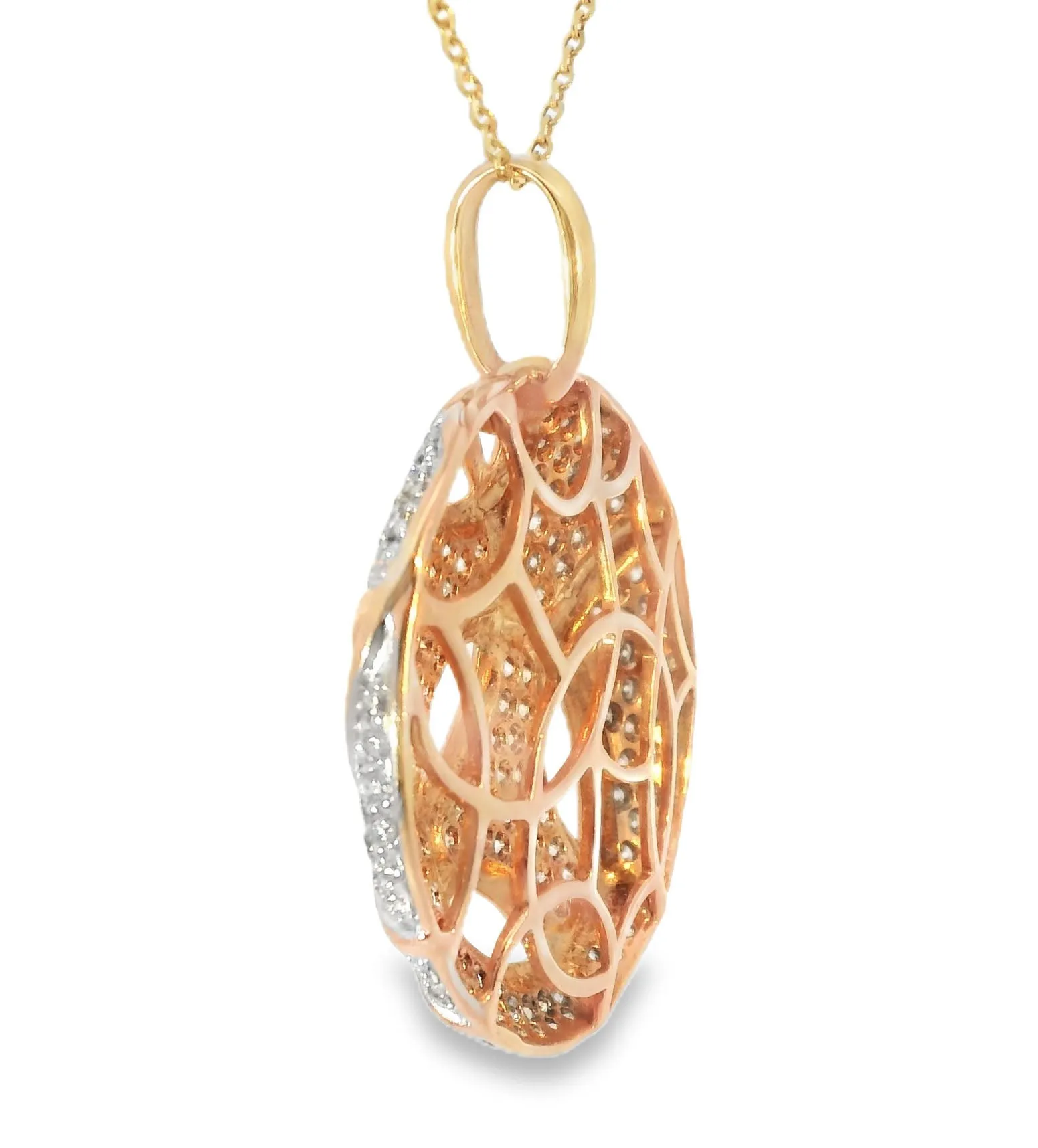 Gorgeous Handmade 14K Pink Rose Gold Paved Diamond Pendant Necklace Slide