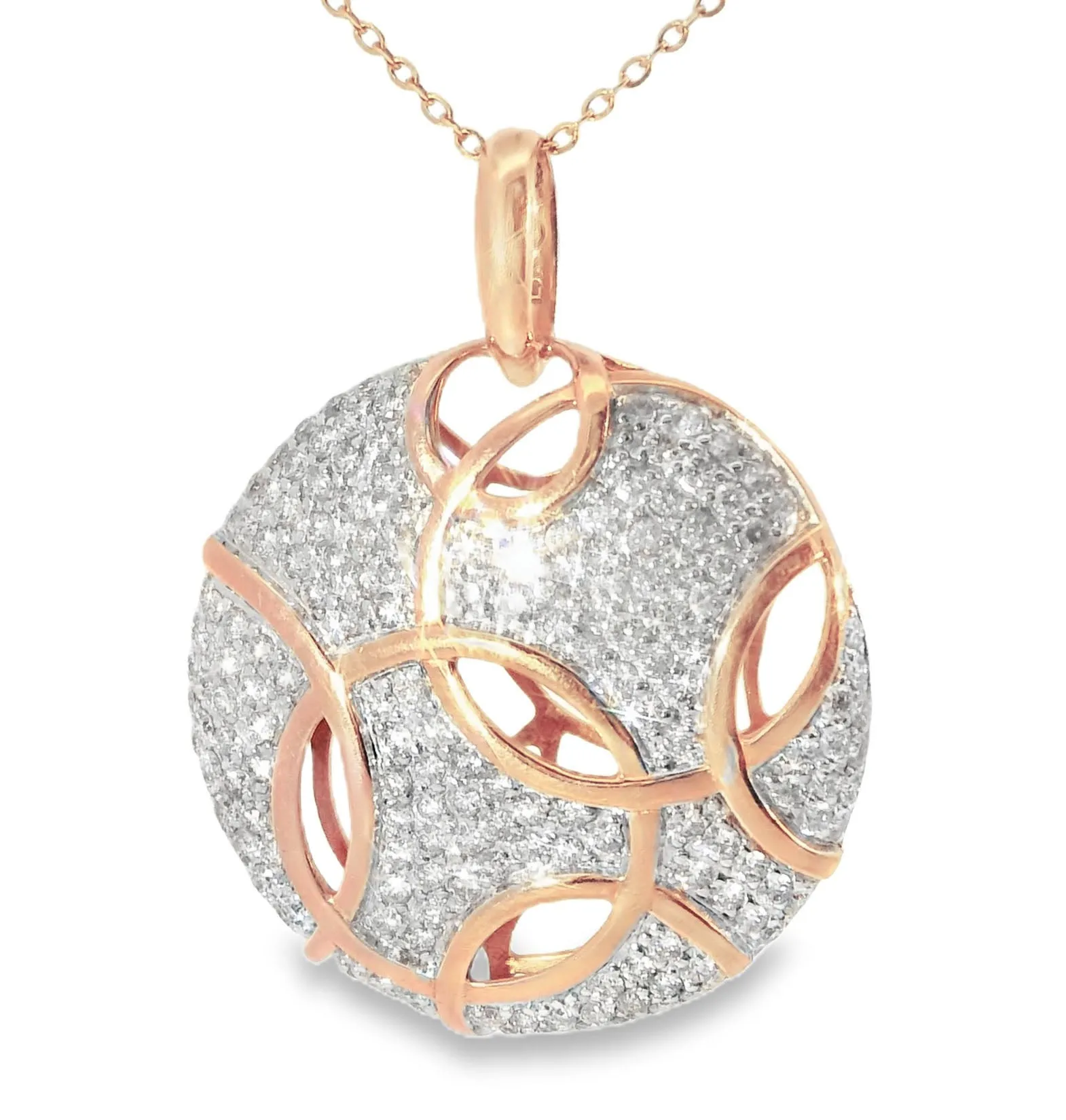 Gorgeous Handmade 14K Pink Rose Gold Paved Diamond Pendant Necklace Slide