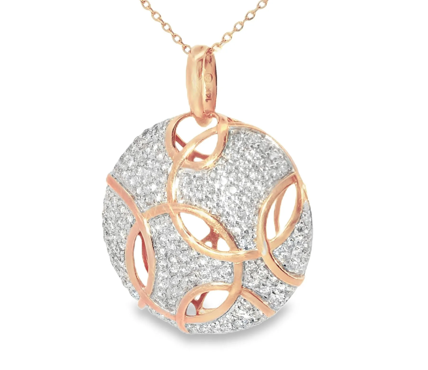 Gorgeous Handmade 14K Pink Rose Gold Paved Diamond Pendant Necklace Slide