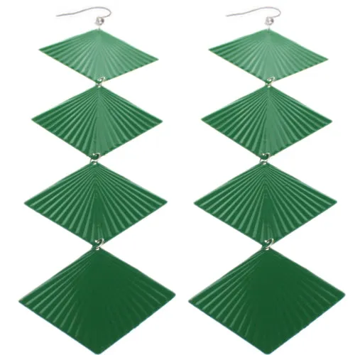 Green Long Wavy Metal Dangle Earrings