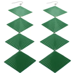 Green Long Wavy Metal Dangle Earrings